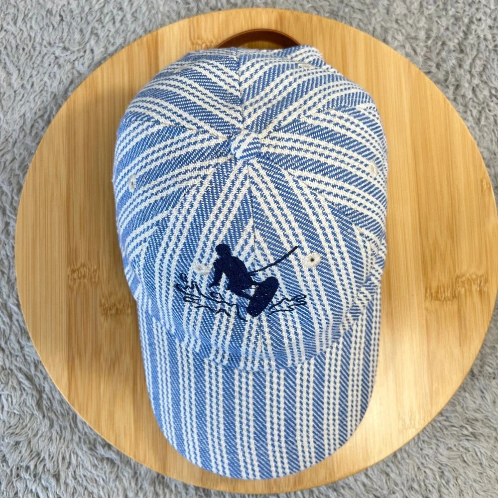 No Boundaries Blue White Striped Wakeboarder Embroidered Baseball Cap One Size